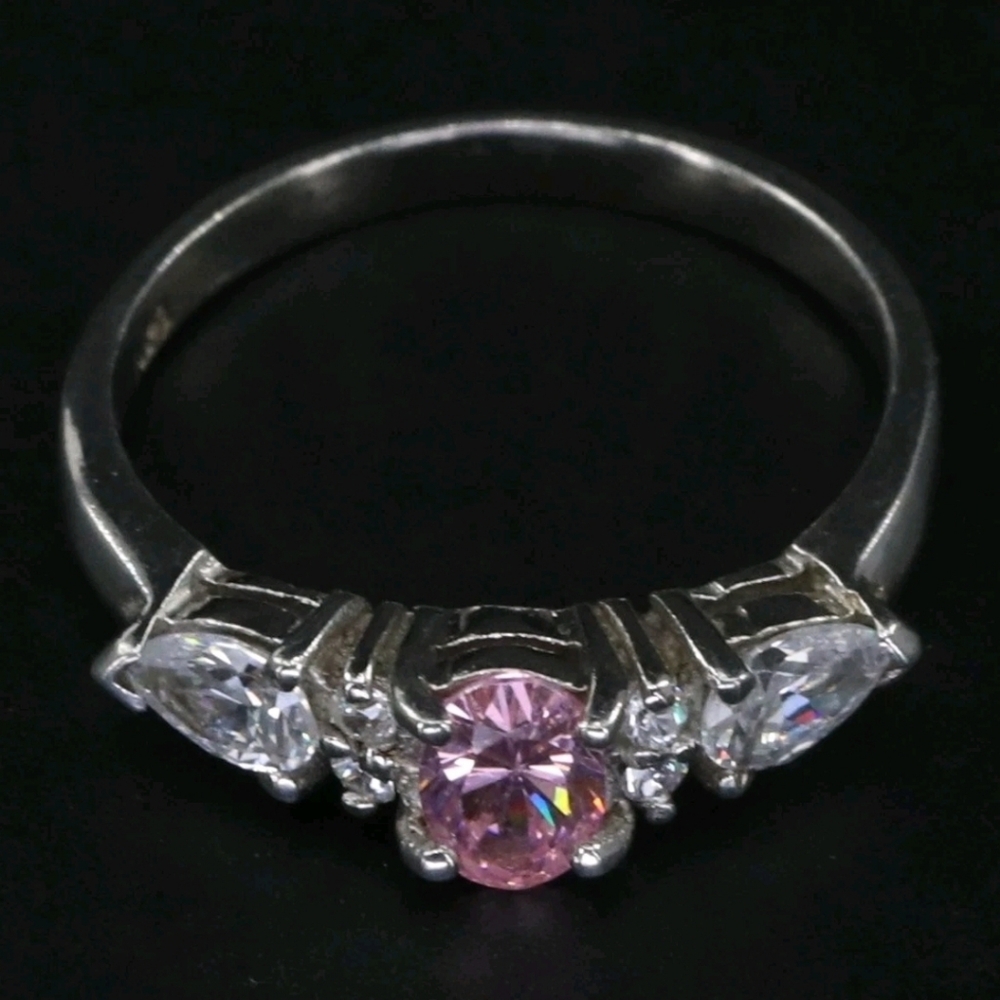 Sterling Silver - NF CHAPAL ZENRAY Pink & White CZ Cocktail Ring Size 7 - 2.5g